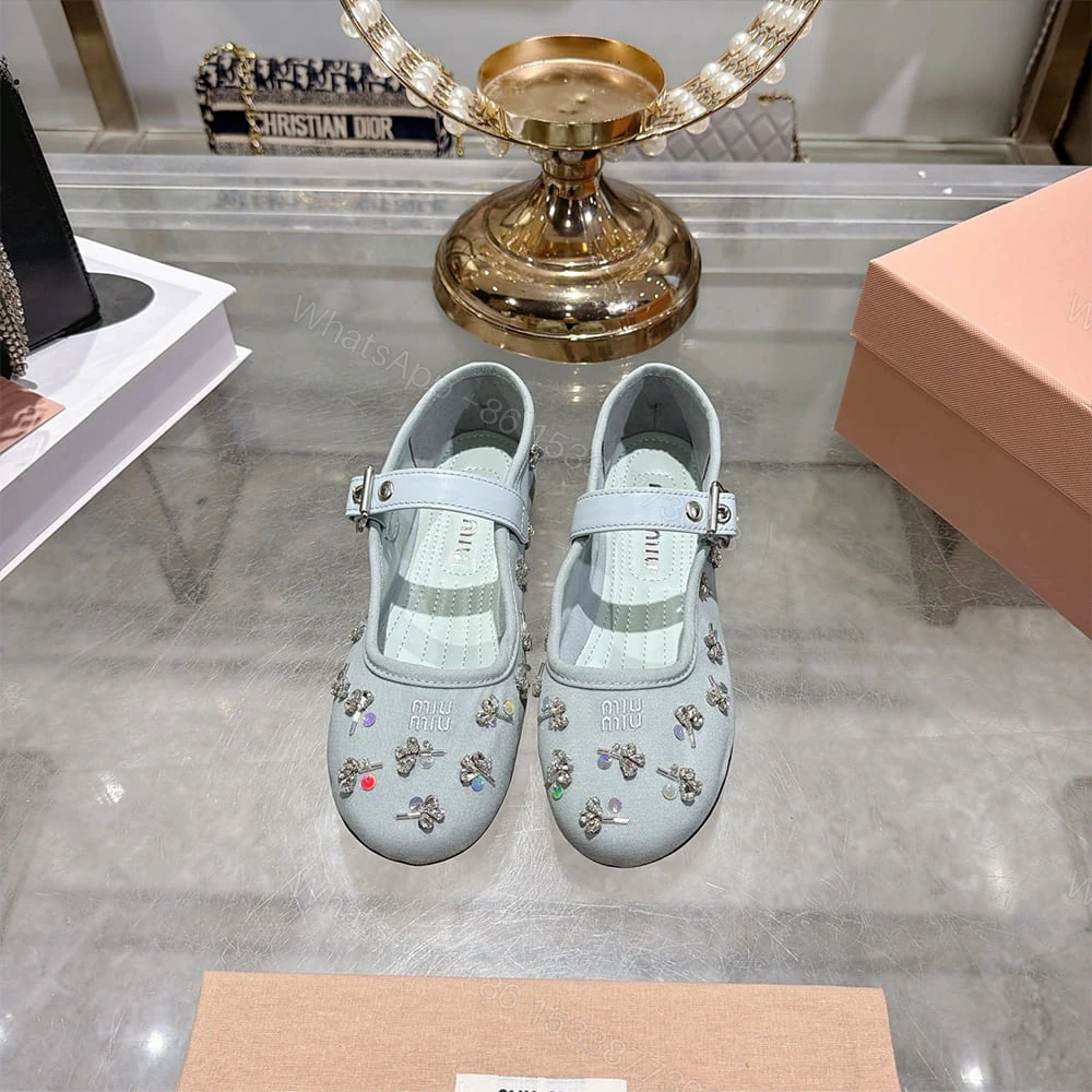 View 3 of MIUMIU Embroidered drill ballerinas 645146