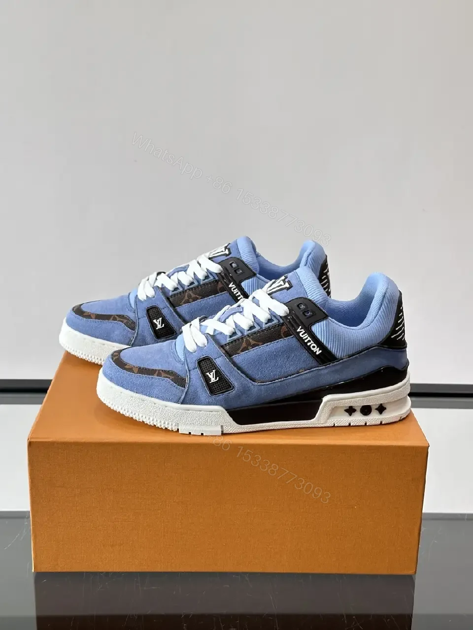 View 6 of Blue Denim Nike-Style Sneakers Luxe-Detail Terrace Shoe