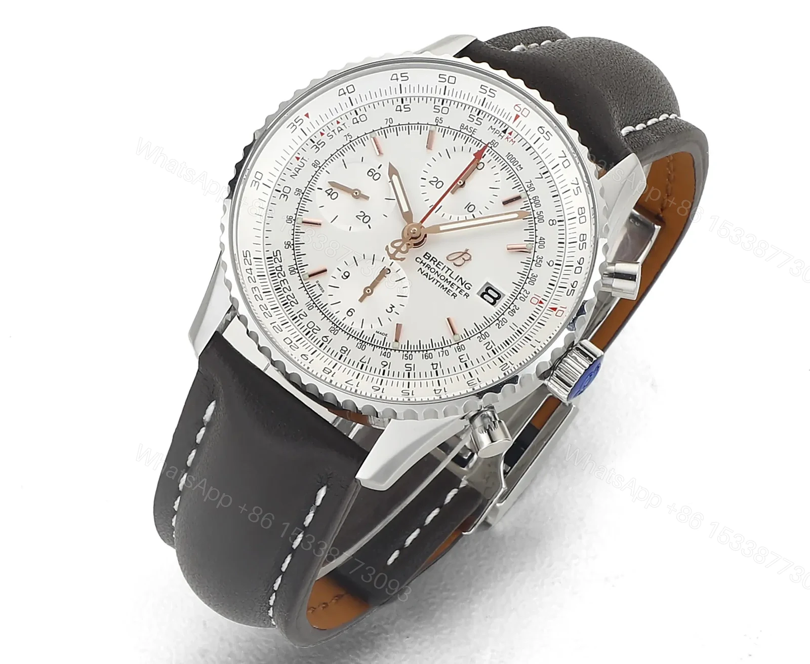 View 2 of Breitling Navitimer B01 Chronograph 43mm Stainless Steel Watch with Black Leather Strap