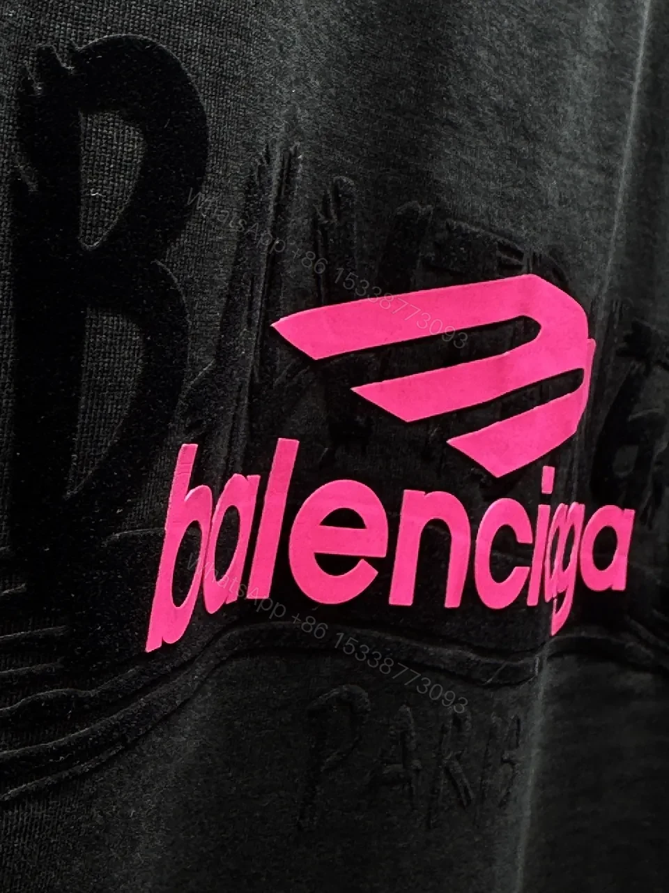 View 10 of Black Cotton Tee – Minimalist Pink Logo Accent T-Shirt