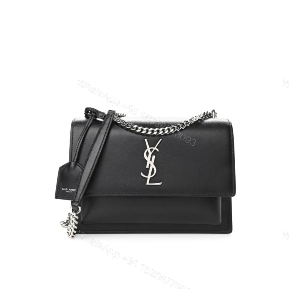 Saint Laurent Sunset Medium Chain Bag In Smooth Black With Silver Hardware 22Cm 442906D420N1000 — view 1