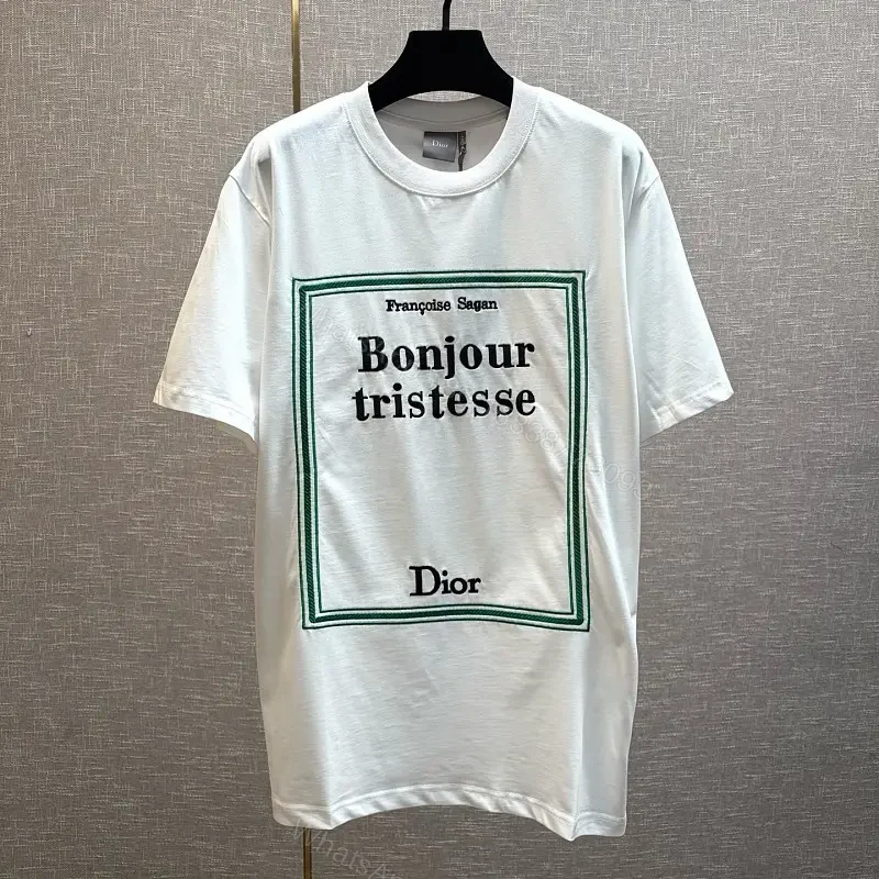 White Cotton T-Shirt, Classic, Bonjour Tristesse Logo, Dior — view 1