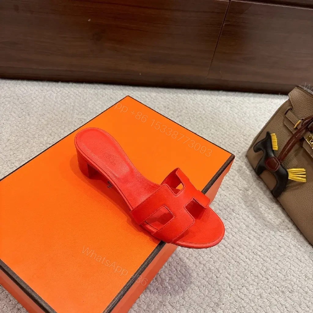 View 4 of Bold Red Leather Open-Toe Slides: Modern H-Design Comfort