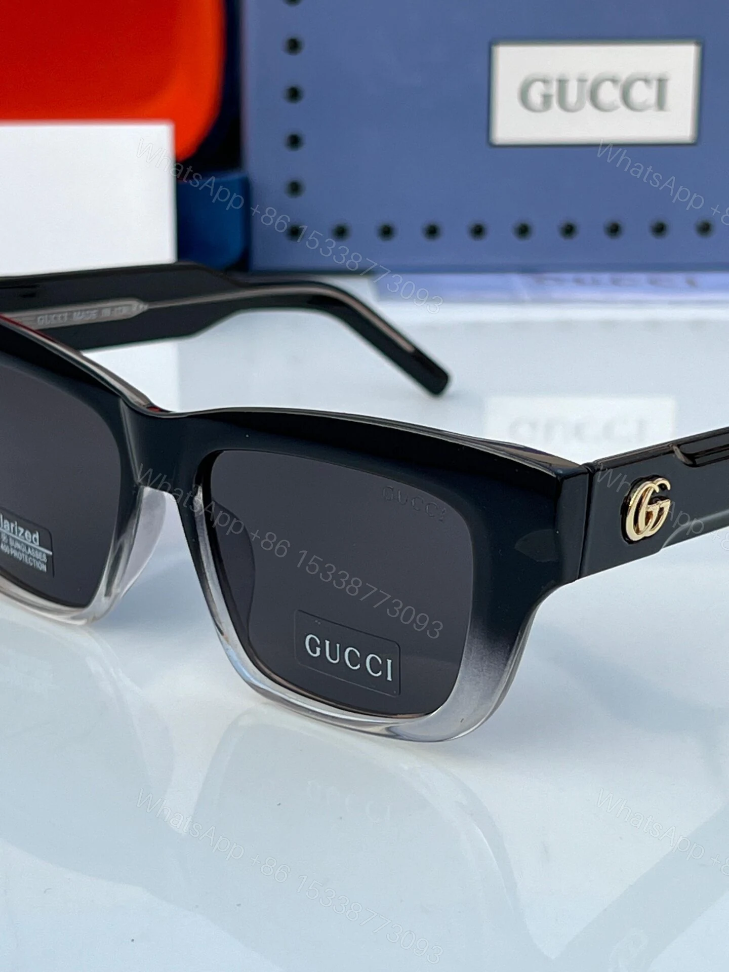 View 2 of Gucci Square Sunglasses Black-Transparent Plastic
