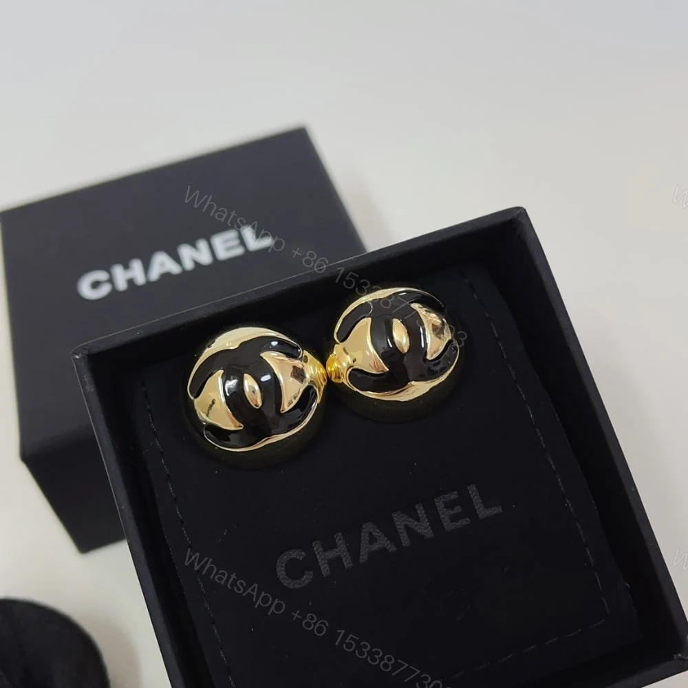 View 2 of CHANEL STUD EARRINGS GOLD BLACK ABE810 B19198 NACVD