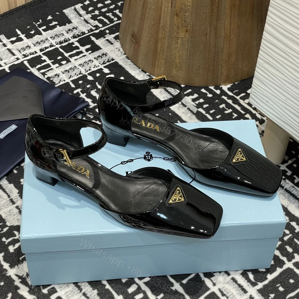 View 2 of 高仿Prada*1l601N方頭粗跟涼鞋3.5CM黑色免檢版