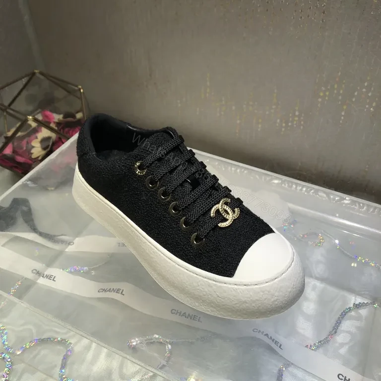 View 8 of Chanel-Inspired Canvas Sneakers: Black & White Luxe Comfort