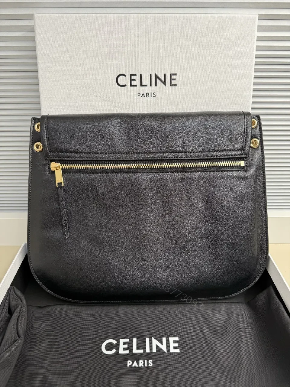 View 7 of Black Metallic Texture Shoulder Bag with Gold Accent