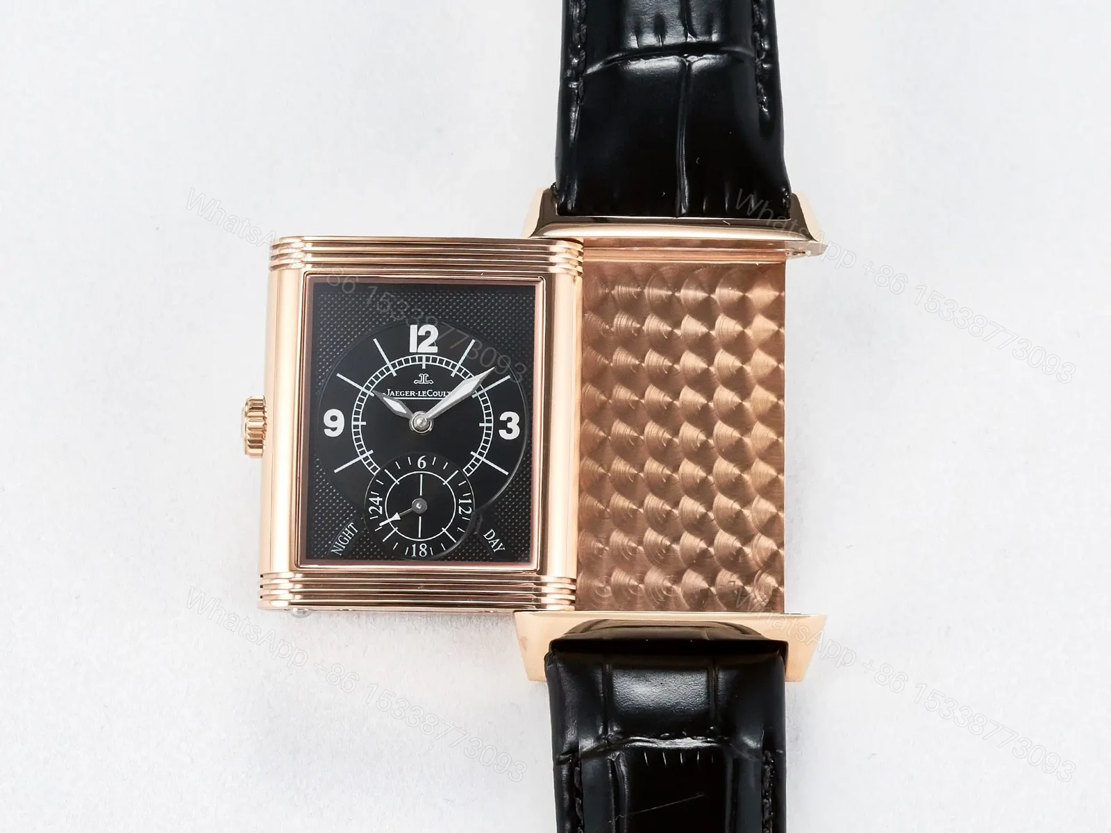 View 15 of Reverso Classic Duoface Small Seconds RG MGF Best Edition White Textured Dial on Black Leather Strap A854A