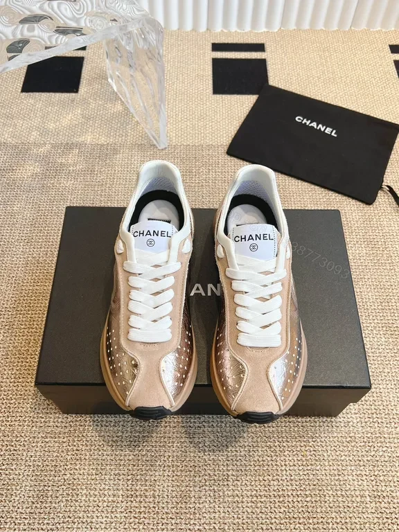 Chanel-Inspired Suede & Metallic Mesh Sneakers — view 1