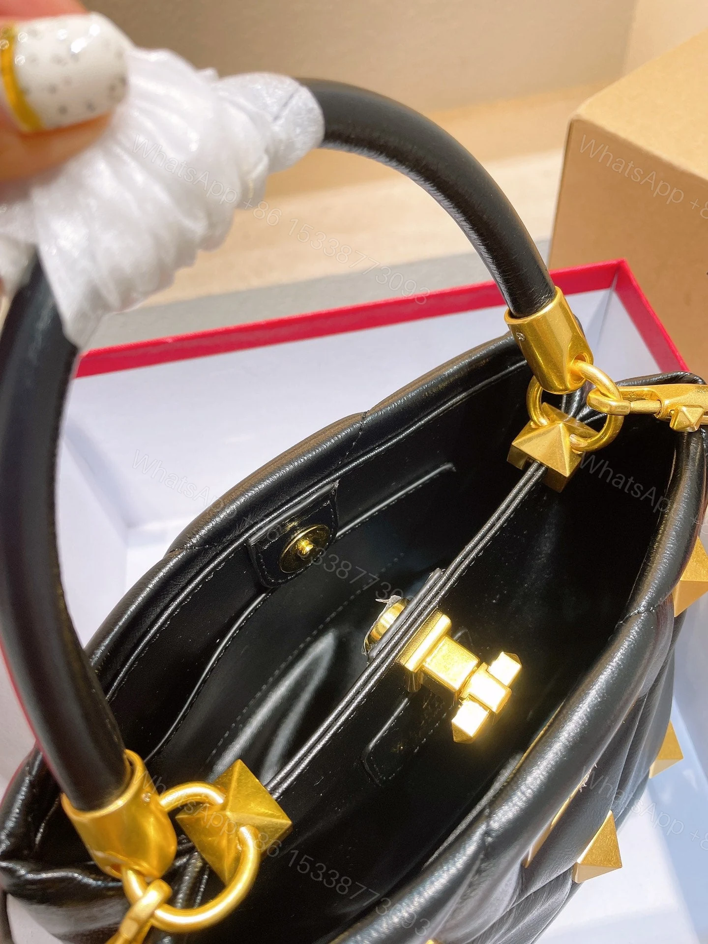View 3 of VALENTINO ROMAN STUD THE HANDLE BAG 520 IN NAPPA BLACK WB0J39BSF0NO