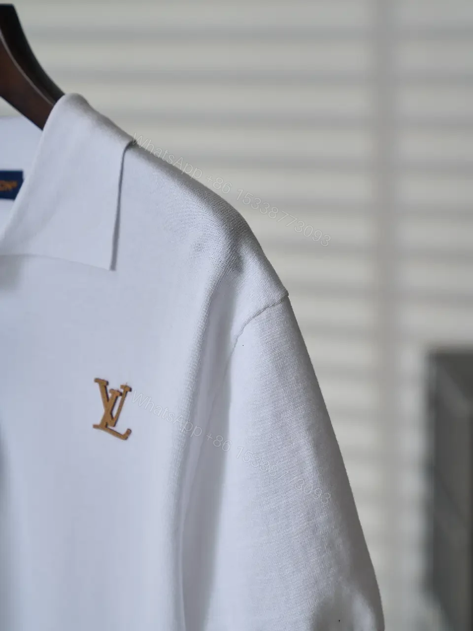 View 4 of White Cotton Polo with Monogram Logo Embroidery