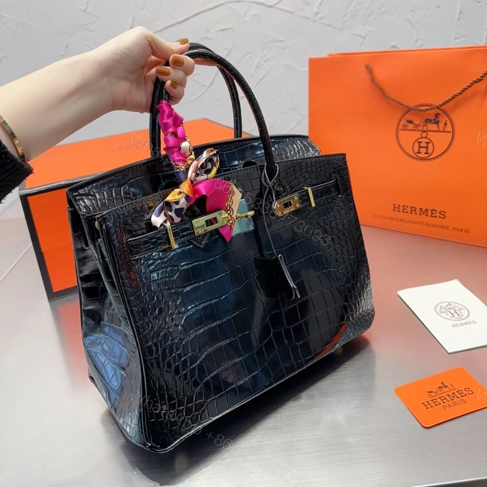 View 2 of Hermes Birkin 30 Shiny Porosus Crocodile Black 30Cm