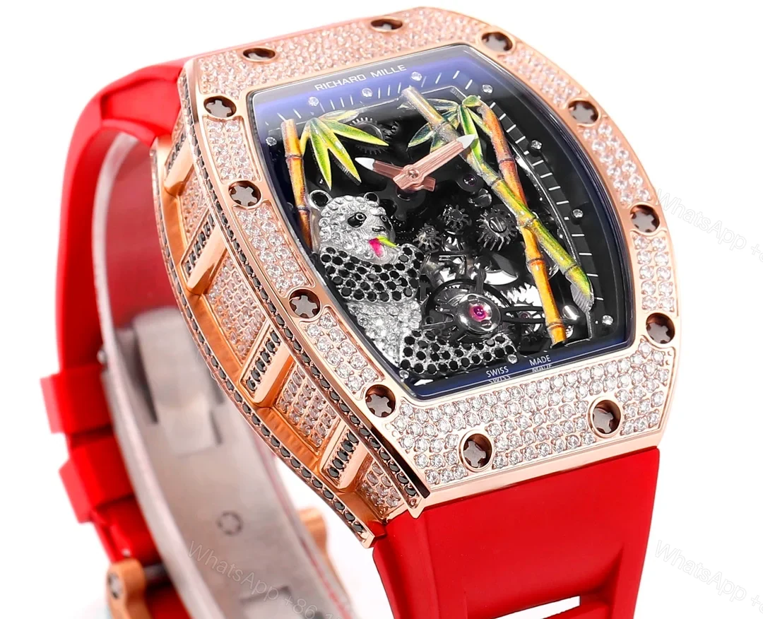 View 3 of Richard Mille RM26-01 Panda Tourbillon Watch Diamond Set 18K White Gold Panda Bamboo Art Dial Mechanical Luxury Edition RM26-01-PND-WGA