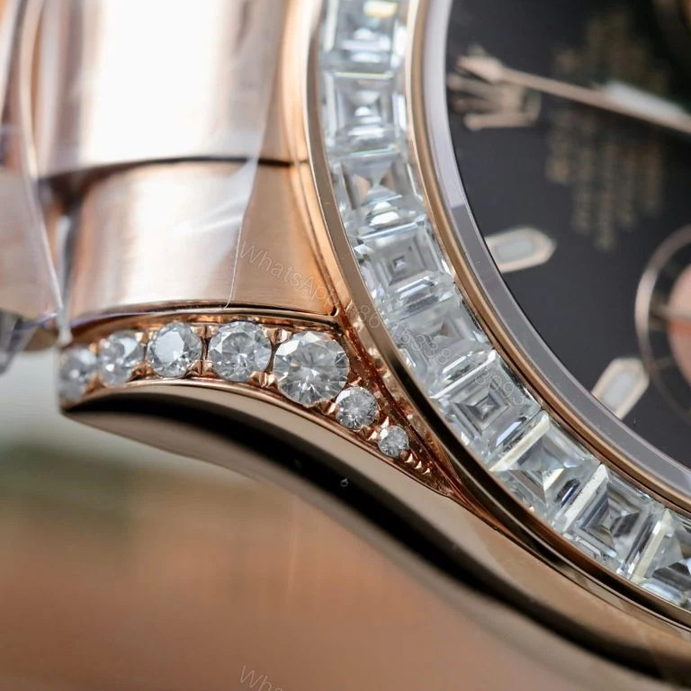 View 3 of Daytona 40mm Super Clone Black Dial Gold Wrapped + Moissanite Baguette Diamonds