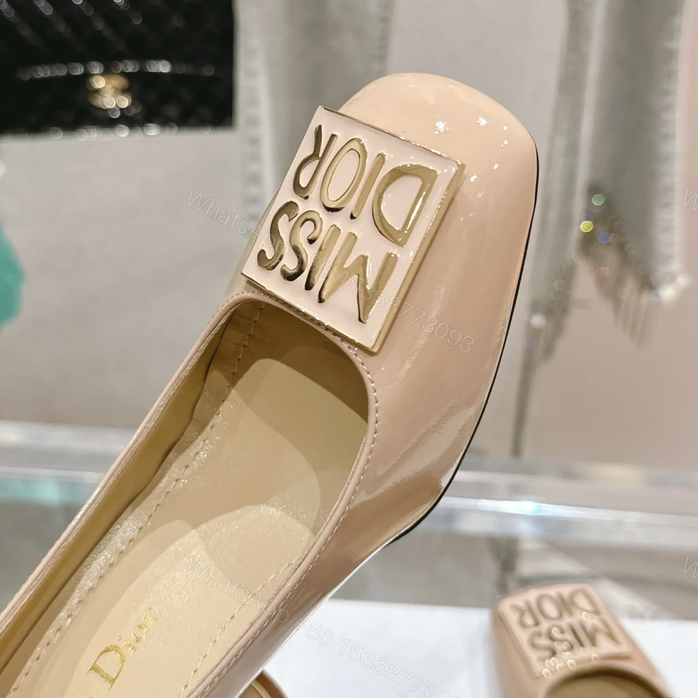 View 9 of 高仿Dior*Miss系列KCX322方頭LOGO金屬扣高踭單鞋膚色免檢版