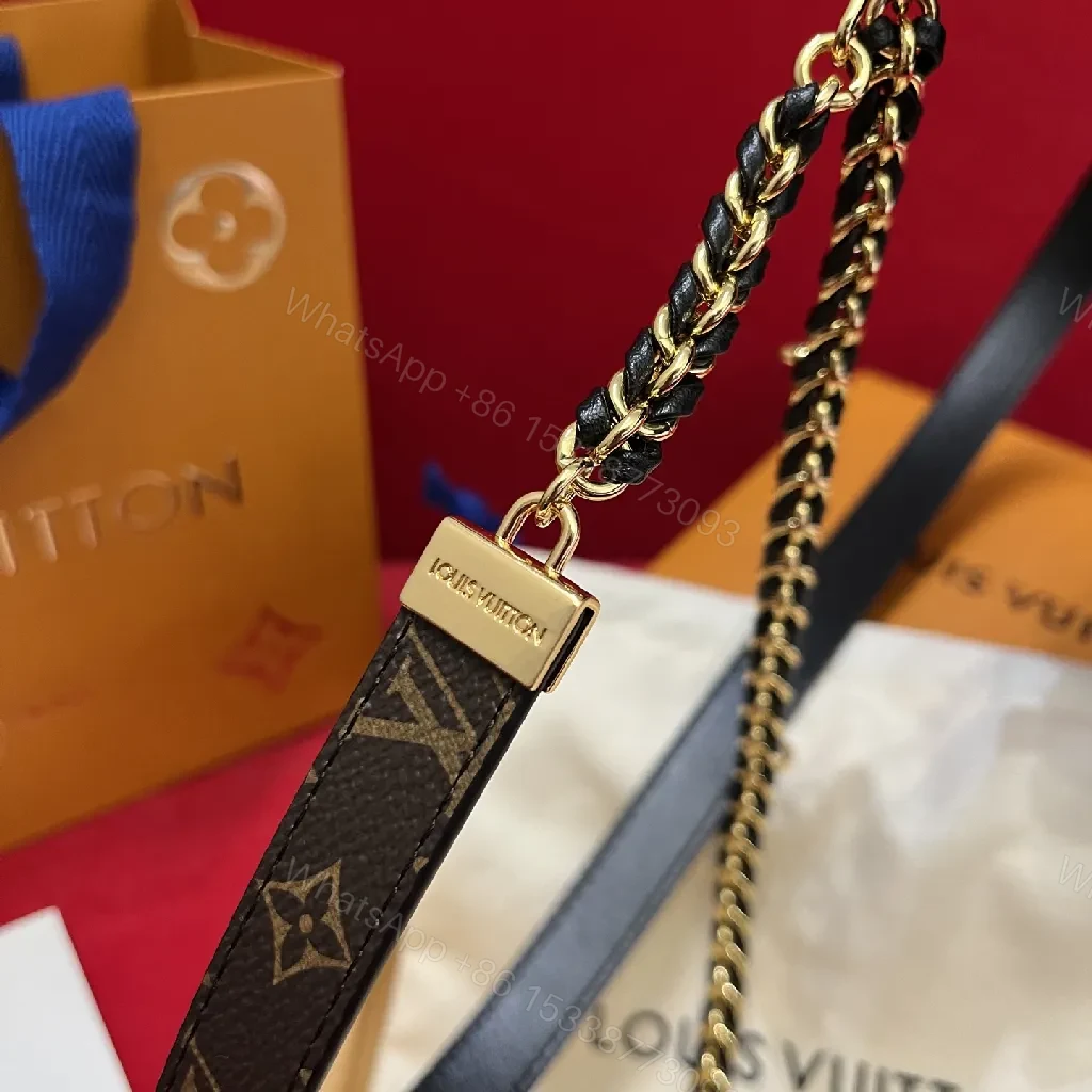 View 2 of Chic Leather & Chain Belted Necklace - Black & Gold Finish