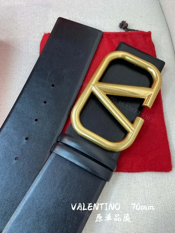 View 4 of Valentino Garavani Black Leather Belt with V Buckle