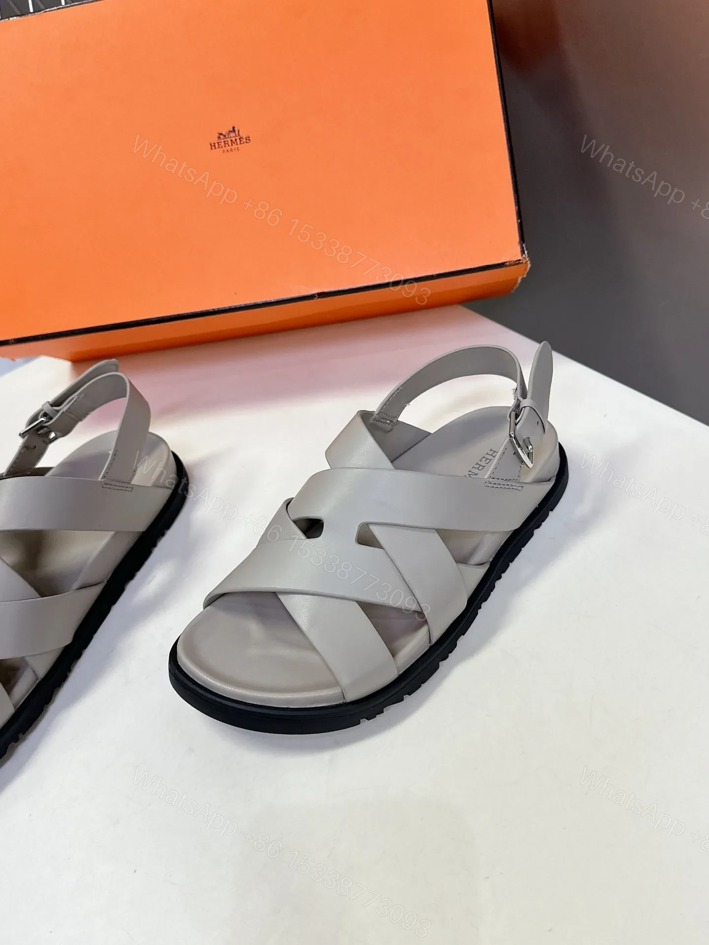 View 4 of Hermes Women Light Gray Leather Sandals