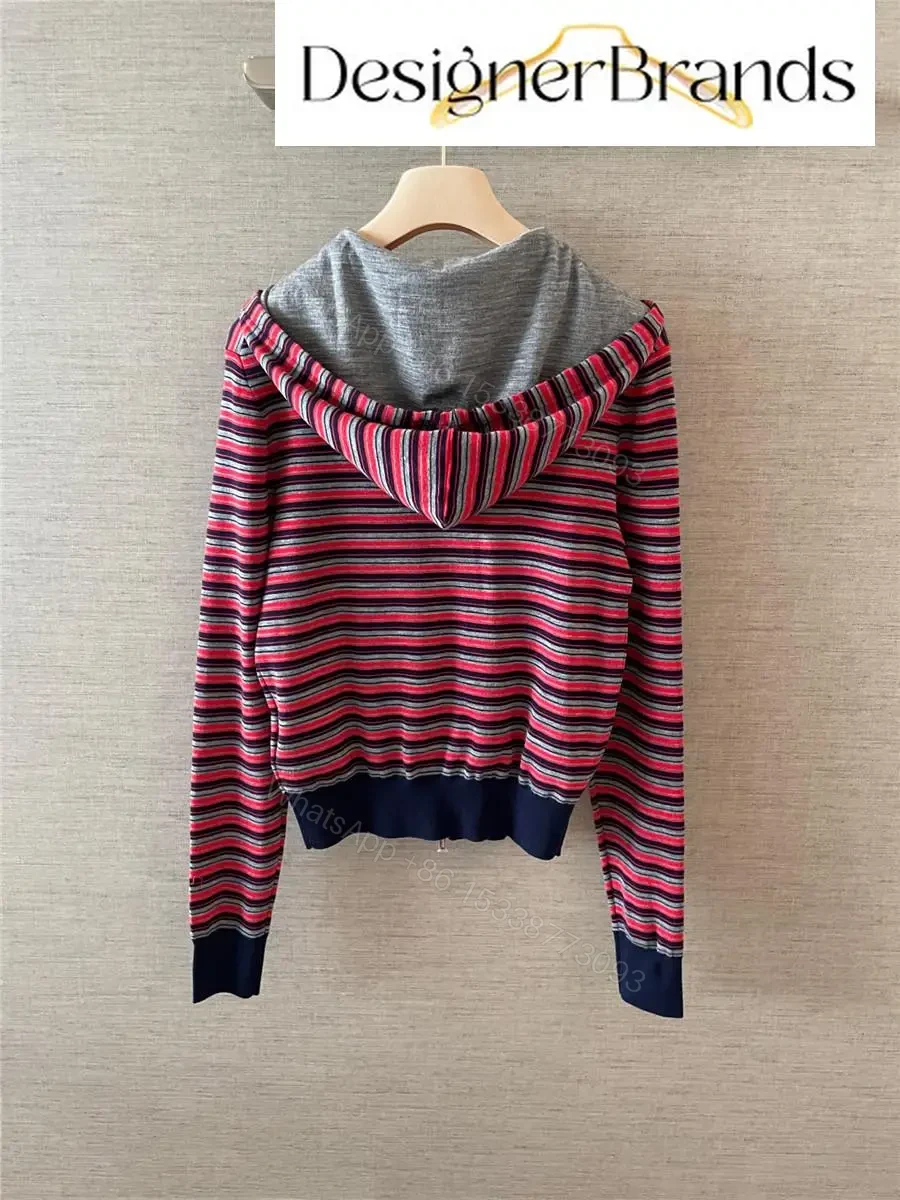 View 6 of Miu Miu Striped Knitted Zip-Up Hoodie