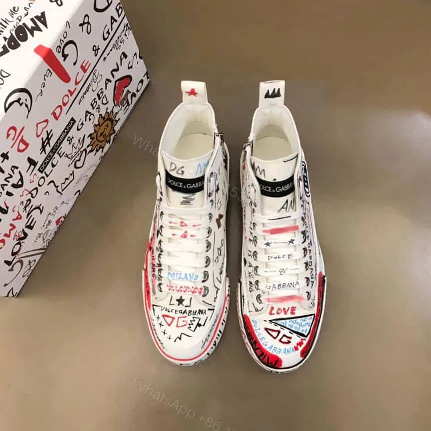 View 4 of DOLCE AND GABBANA HAND-PAINTED GRAFFITI CANVAS PORTOFINO LIGHT MID-TOP SNEAKERS – DG111