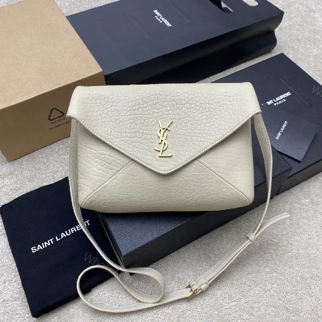Pebble Leather Crossbody with Gold Monogram Front Flap Bag — view 1