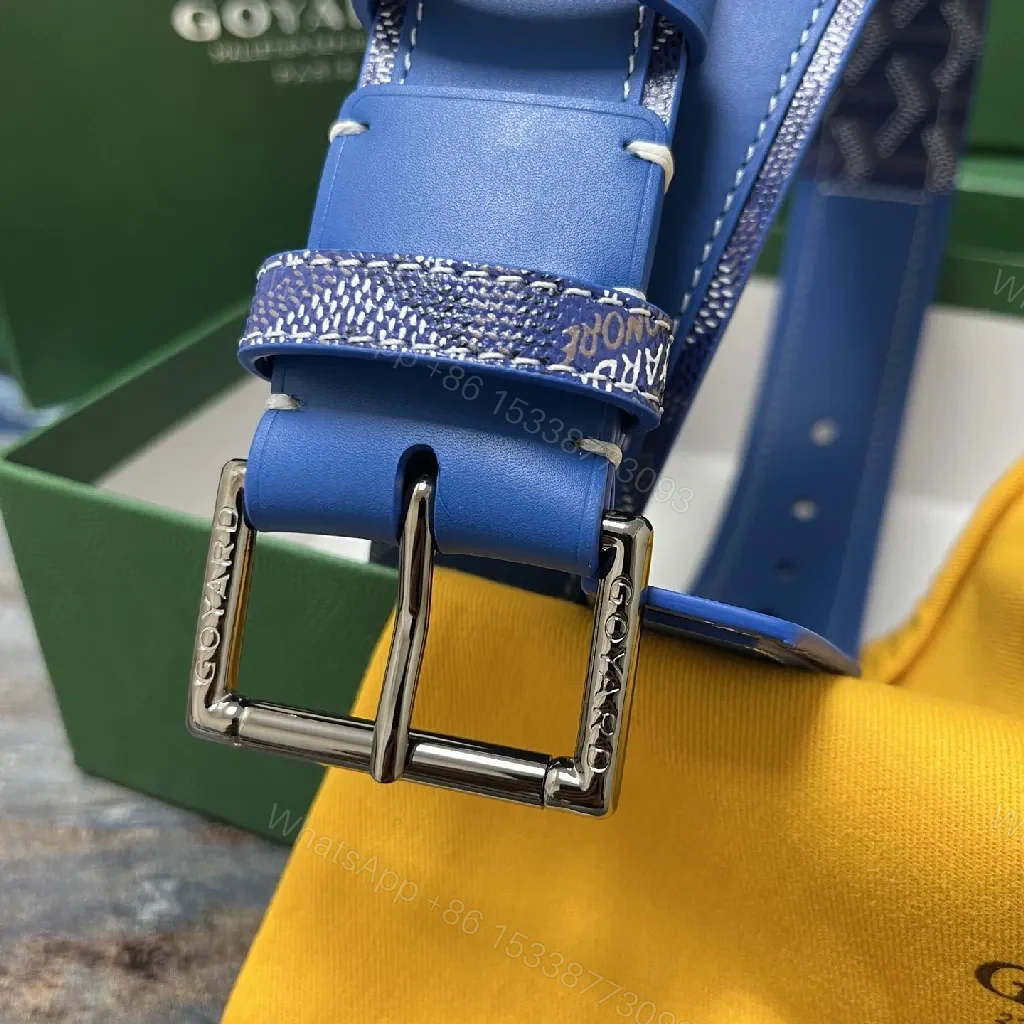 View 7 of Vibrant Blue Leather Belt with Signature Detailing