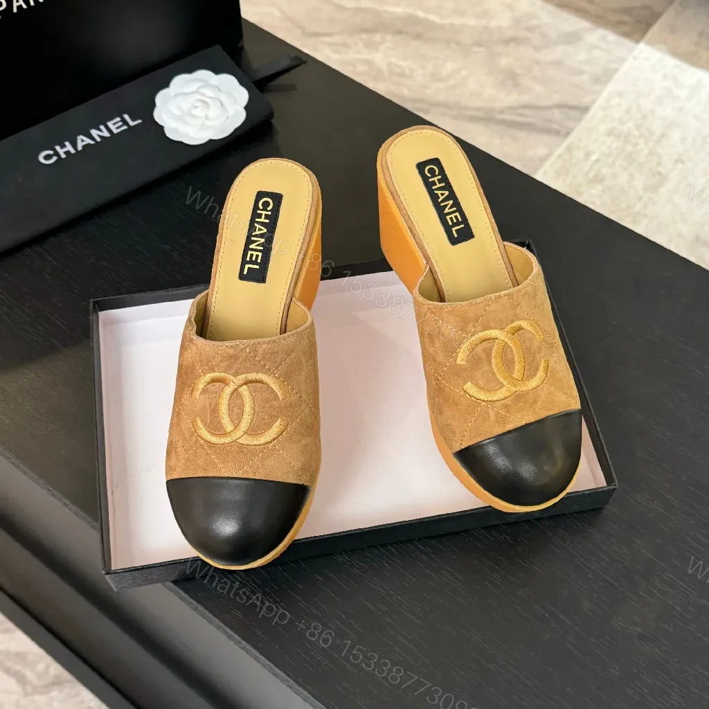 View 8 of Camel Suede Mules with Black Cap Toe—Chic Open-Back Style, Cushioned Comfort