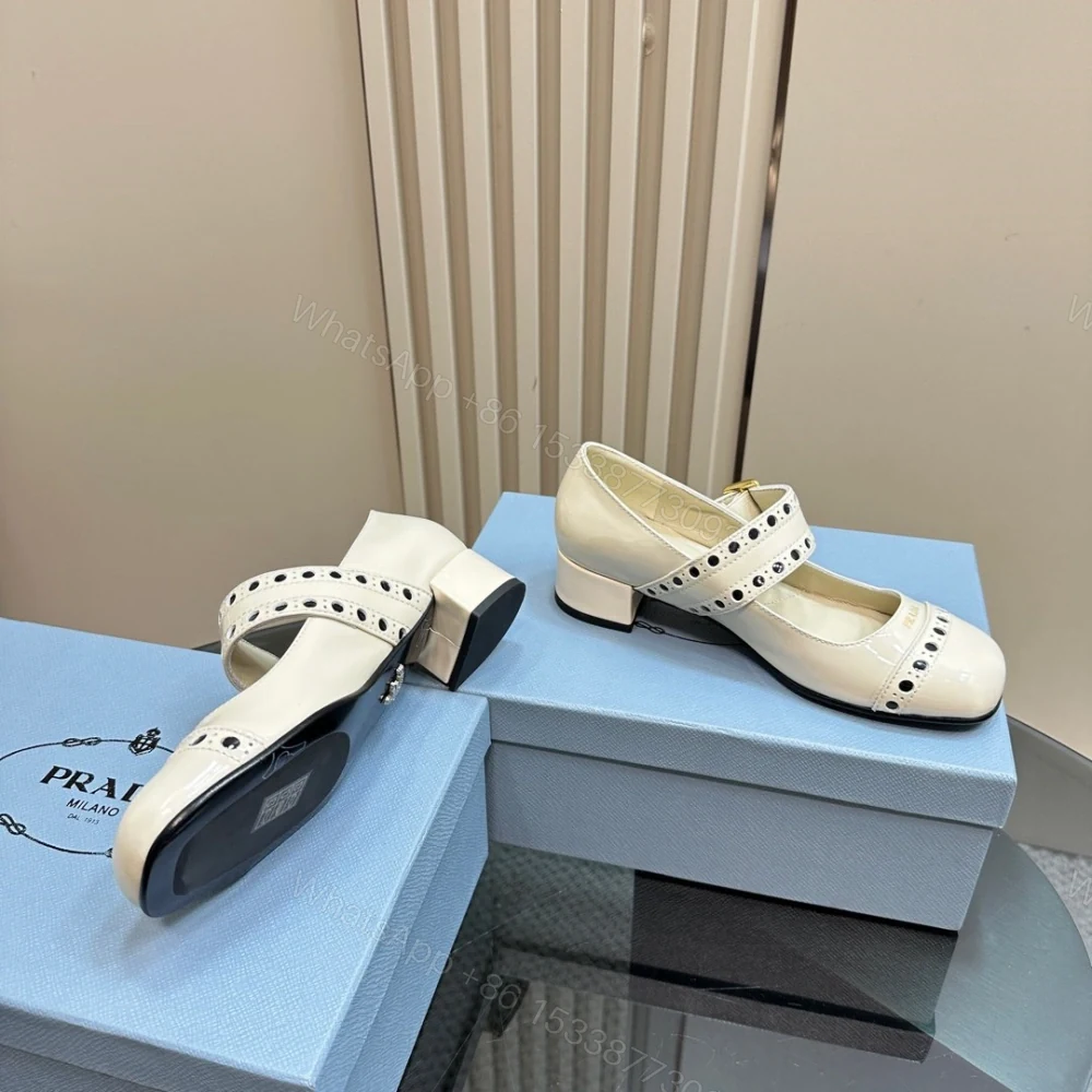 View 6 of 高仿Prada*Patent系列1I816M粗跟瑪麗珍鞋鞋漆皮3.5CM白色免檢版