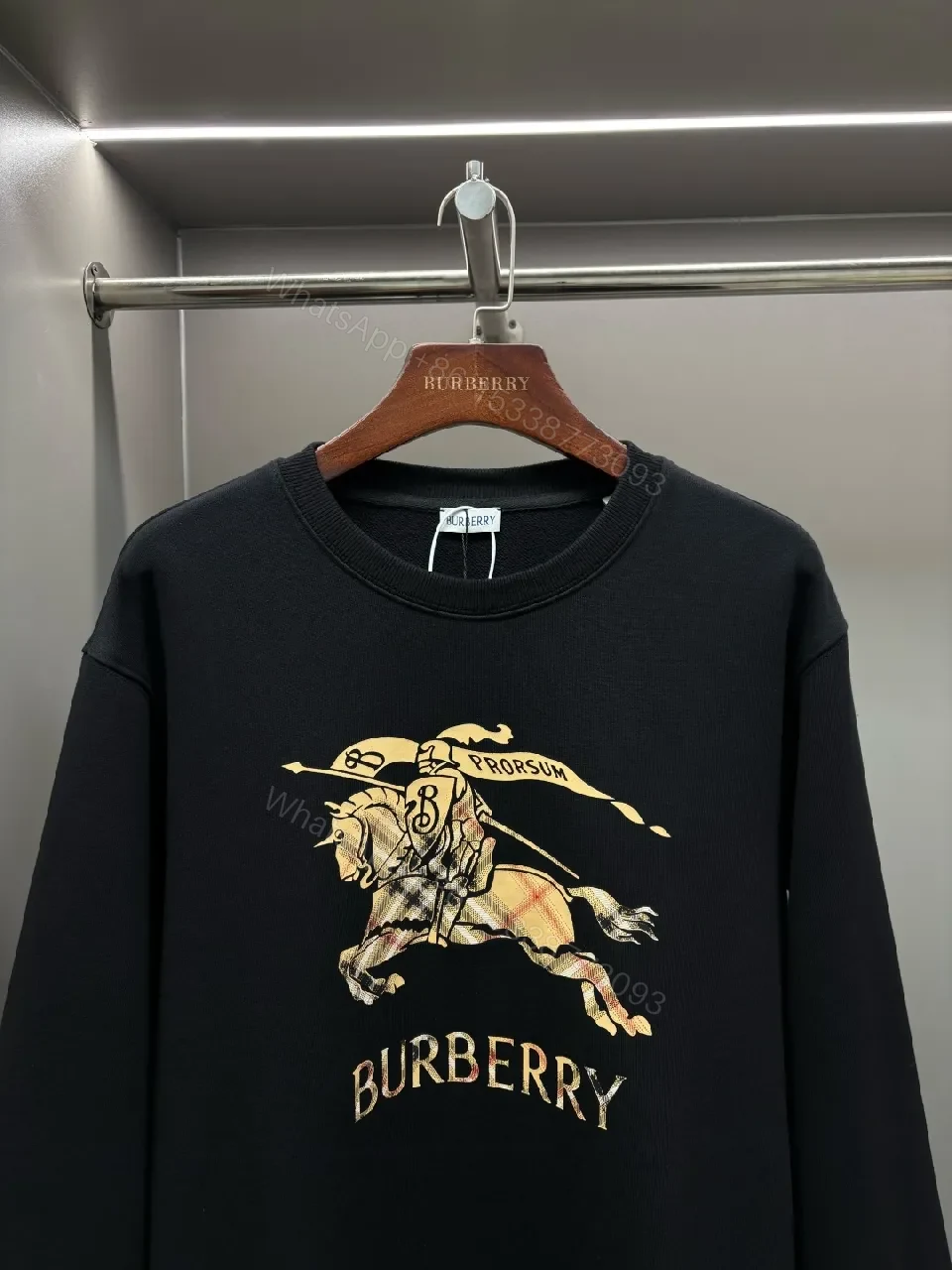 View 4 of Black Cotton Crewneck Sweatshirt with Metallic Crest Print, Modern Heritage, All‐Day Comfort