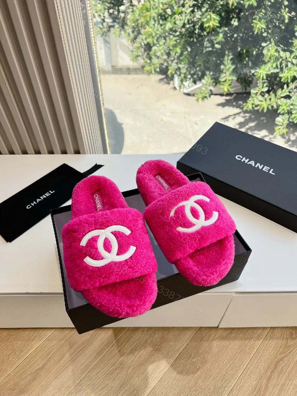 Vibrant Plush Slides - Hot Pink, Plush, Open-Back Comfort — view 1