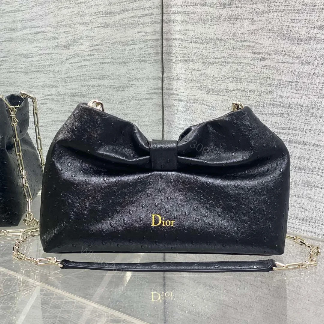 Dior Bow Bag Small Black Ostrich Leather — view 1