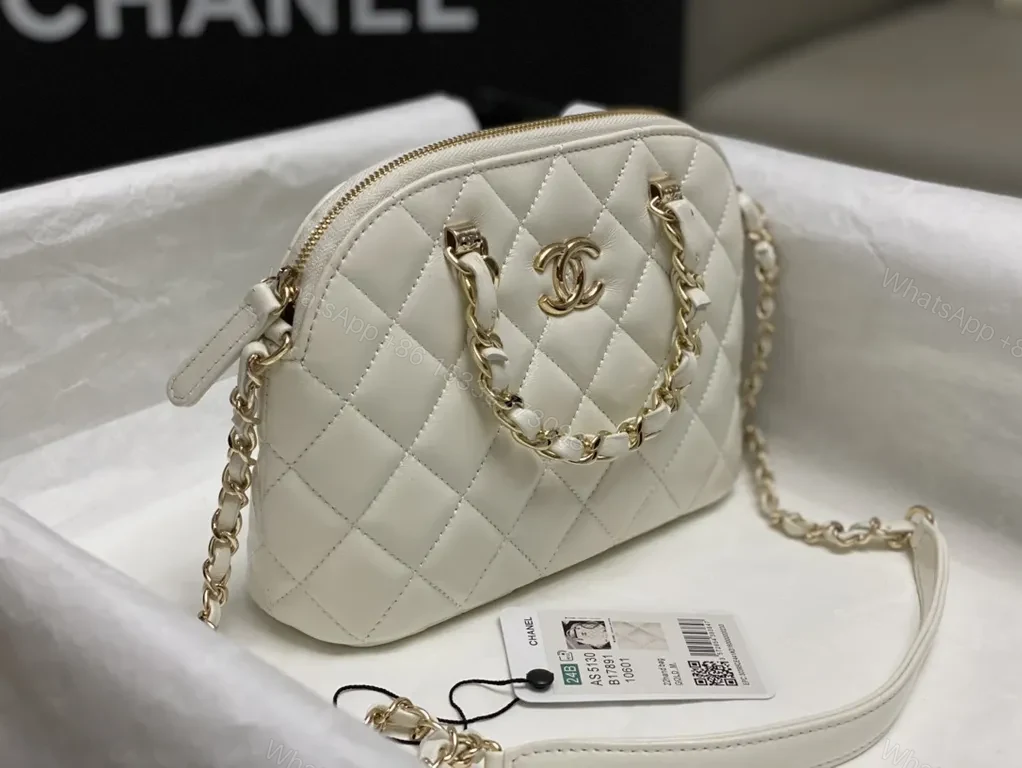 View 5 of Mini Quilted Luxe Mini Bag: Gold Hardware, Top Handle + Chain