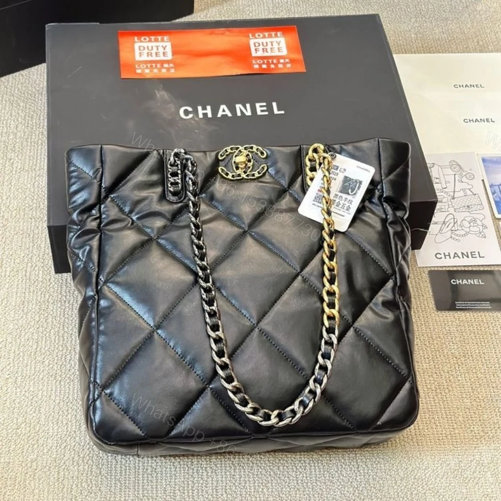 View 2 of Chanel 19 Shopping Bag Quilted Leather Medium In Black 30cm