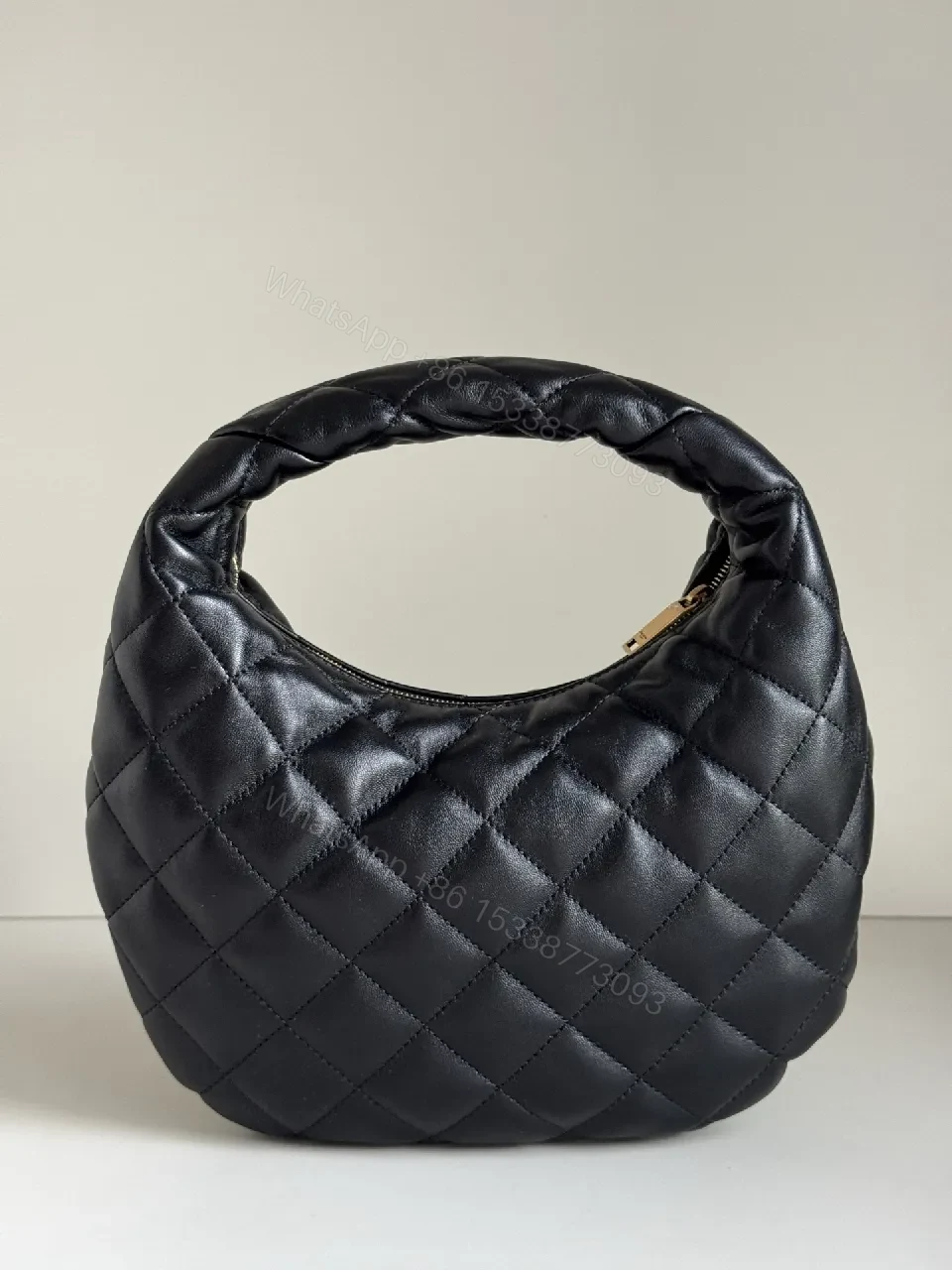 View 2 of Quilted Leather Handbag: Black with Gold Hardware Flair