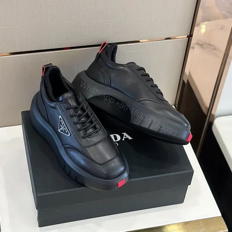 View 7 of Bold Black Leather Platform Sneaker â€” Prada Milano Style