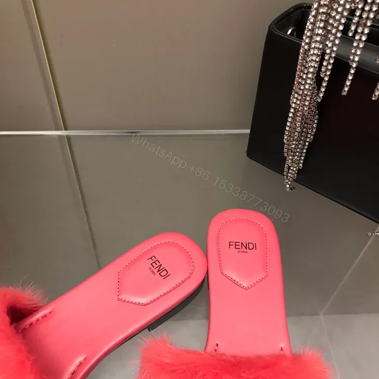 View 3 of Vibrant Pink Fur-Trim Slides: Luxe Comfort, Bold Designer Style