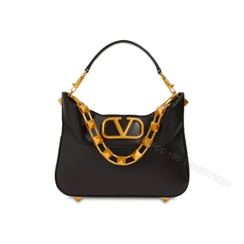 VALENTINO GARAVANI SMALL STUD SIGN HOBO BAG IN BLACK — view 1