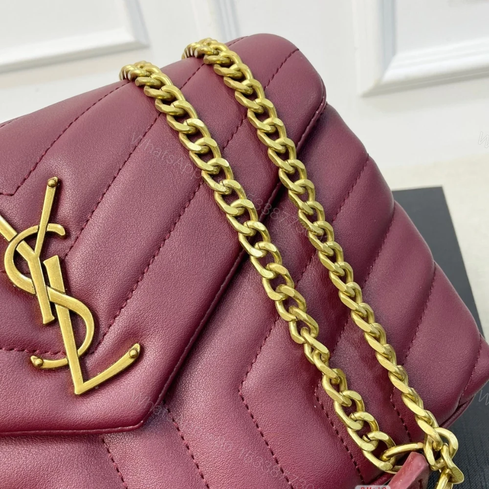 View 4 of Saint Laurent Loulou Medium Chain Bag In Matelassé Y Burgundy Gold 26Cm