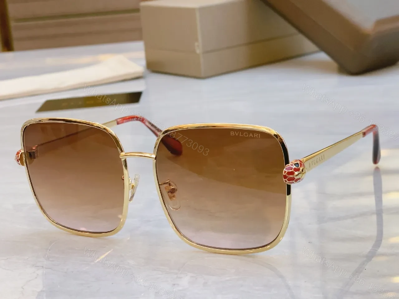 View 7 of Gold-Textured Square-Frame Sunglasses with Polarized Lenses
