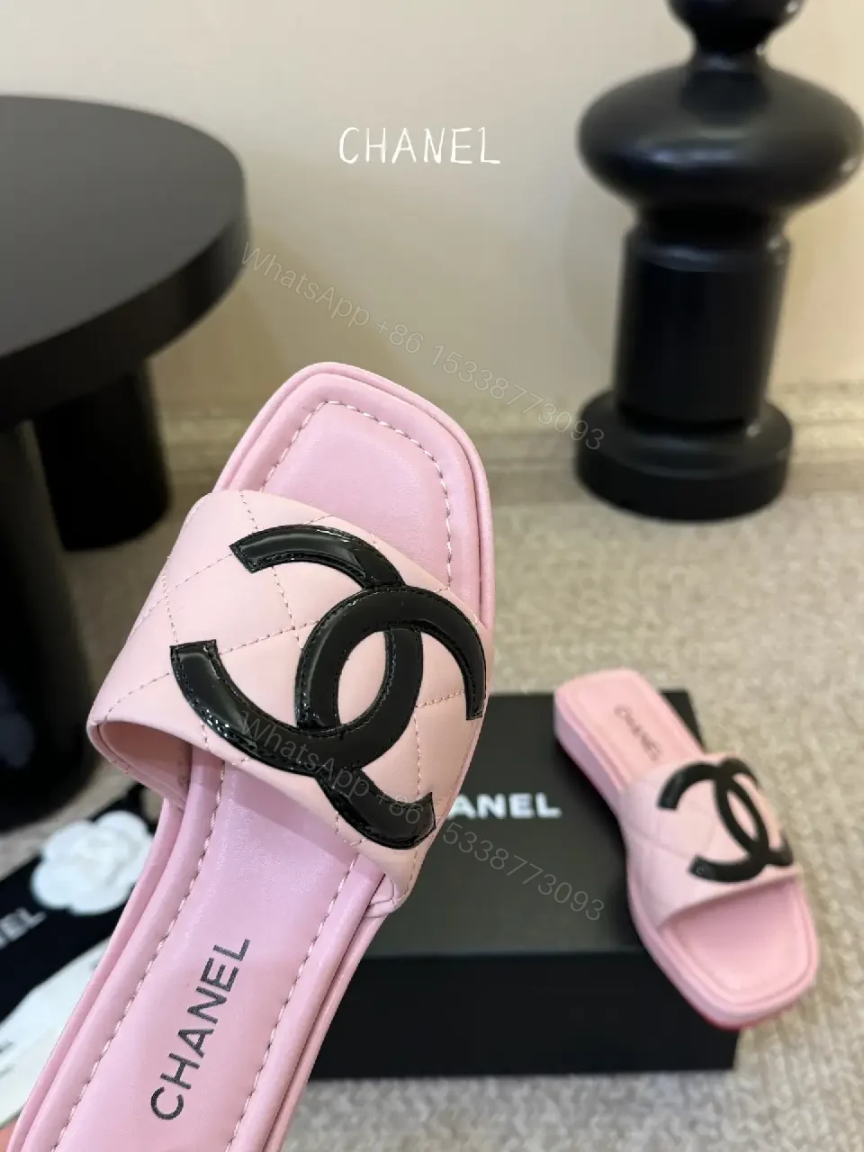 View 10 of Pastel Pink Faux-Leather Slides with Logo Hardware