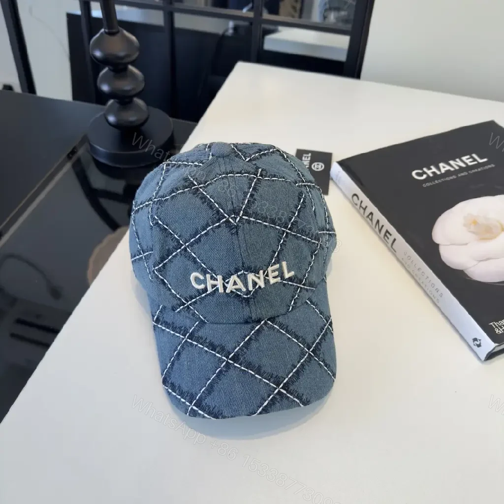 View 7 of Denim Blue Cap Quilt Stitched Diamond CHANEL Cap