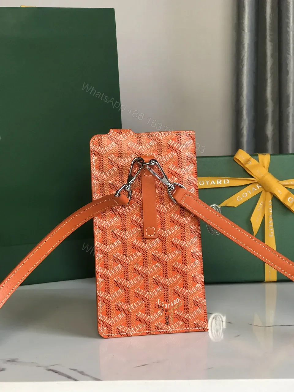 View 8 of Structured Patterned Crossbody—Bold Orange, Signature Chevron, Snap Closure