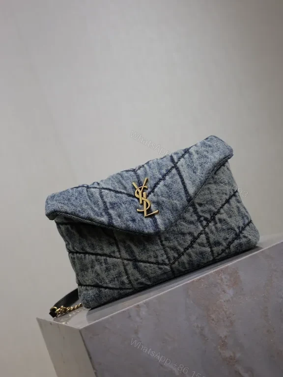 View 5 of Quilted Denim Clutch with YSL Hardware - Luxe Compact Bag