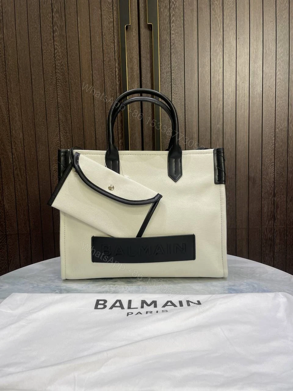First Copy Balmain Paris White Structured Tote Bag With Black Trim And Premium Finish — view 1