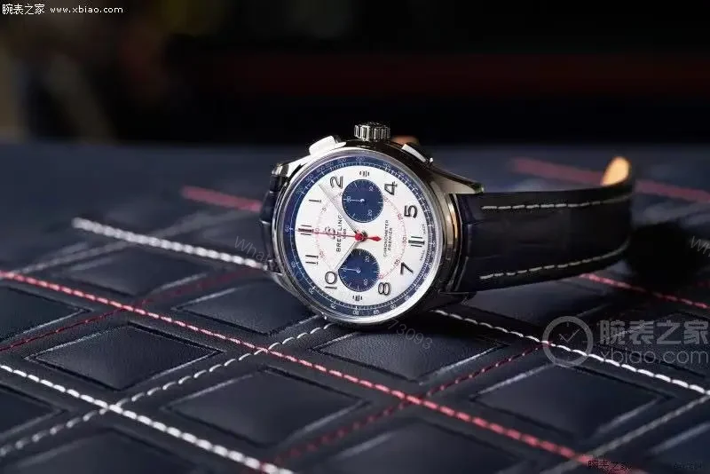 View 6 of OM Factory Breitling Premier B01 Chronograph Watch – Blue and White Dial, Leather Strap, 42mm Stainless Steel Case