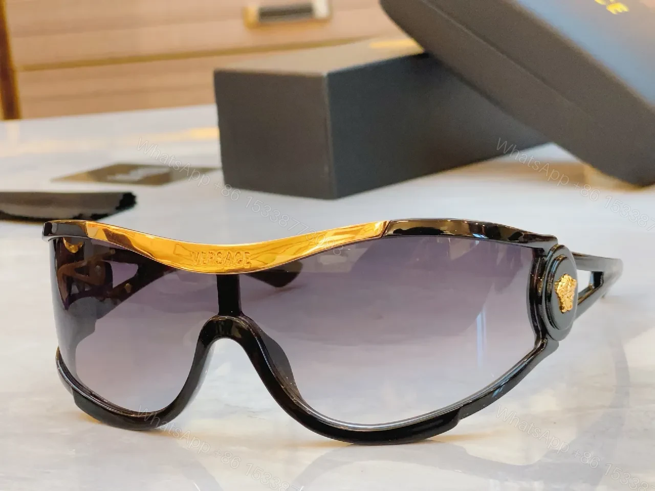 View 5 of Amber Frame Futuristic Sunglasses — Luxury UV Protection, Durable, Comfortable