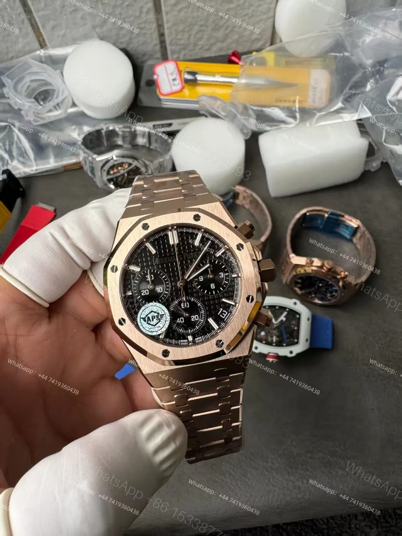 View 3 of Audemars Piguet Super Clone Royal Oak Rose Gold Black dial 26240 Chronograph 41mm Cal.4401