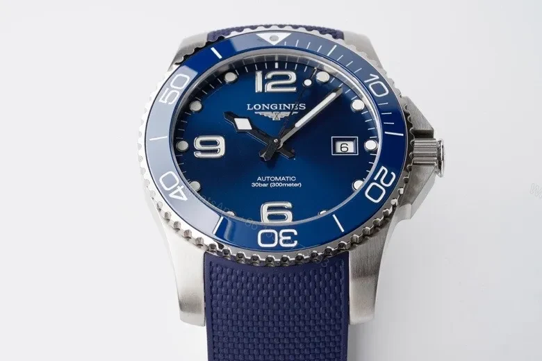 View 2 of Longines Conquest Blue Dial Stainless Steel Automatic Watch with Blue Rubber Strap