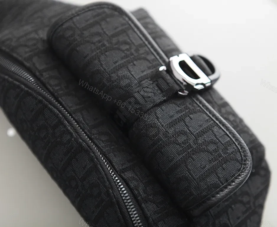 View 3 of Black Textured Belt Bag: Dior-Inspired Minimalist, Compact Utility